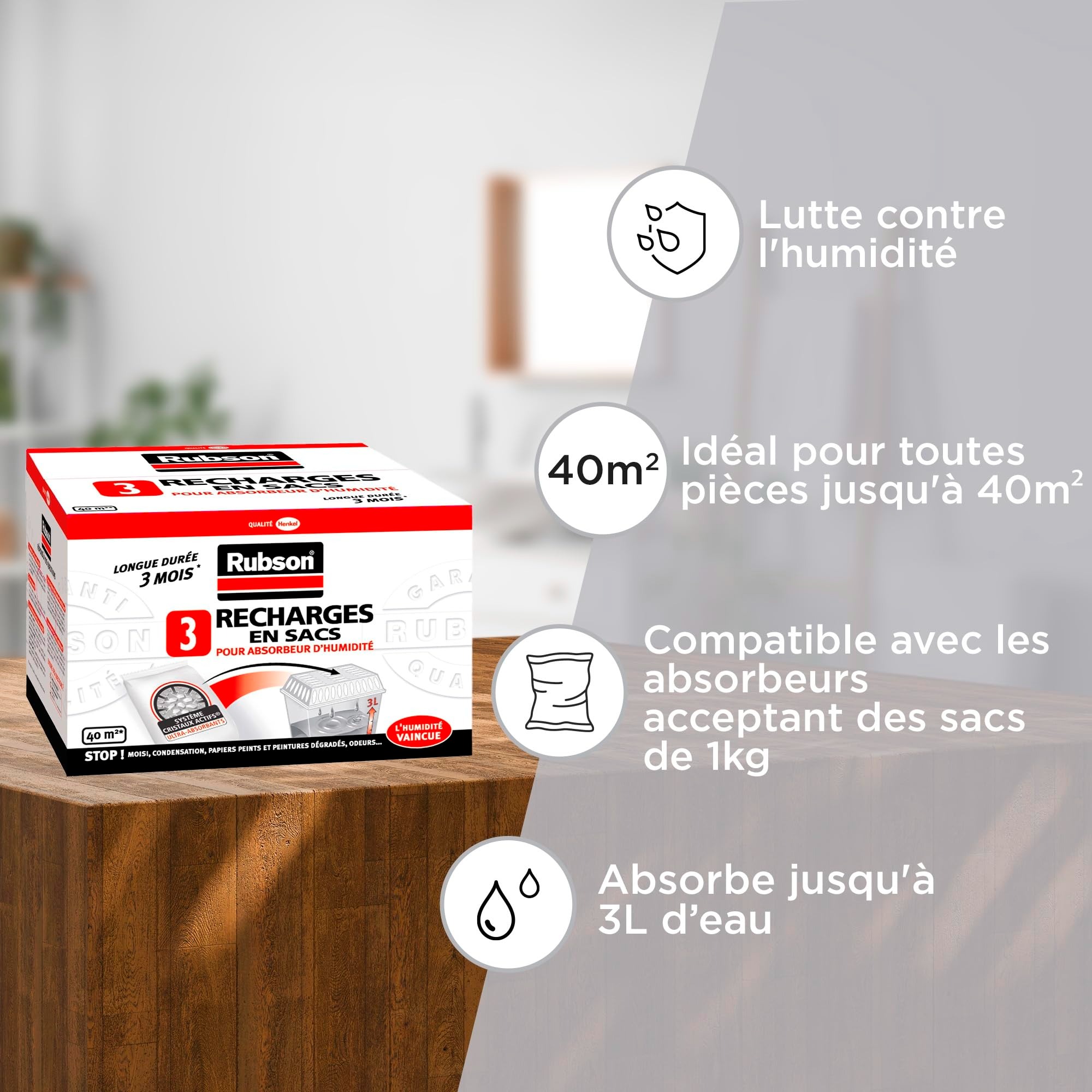 6 recharges d'absorbeur d'humidité Rubson Classic 1KG